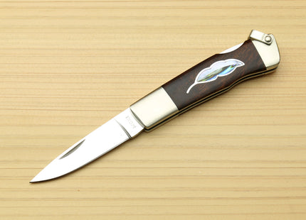 Moki VG-10 Stainless Steel Lockback Folding Pocket Knife (Brown Ironwood Handle with Leaf Design)