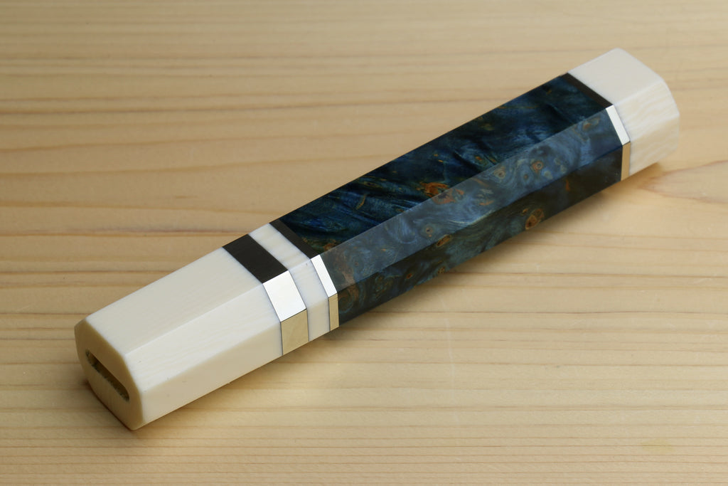 Yoshihiro Ocean Blue Handle with Alternative Ivory White Bolster for Kiritsuke Chef Knife