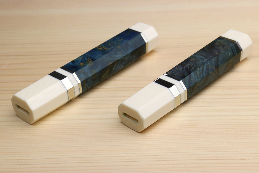 Yoshihiro Ocean Blue Handle with Alternative Ivory White Bolster for Kiritsuke Chef Knife