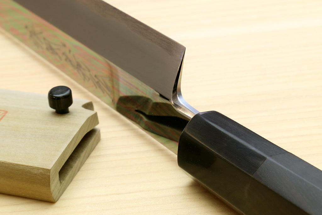 Yoshihiro Aonamiuchi Blue Steel #1 Mirror Polished Sakimaru Takobiki Sushi Sashimi Japanese Knife Ebony Handle