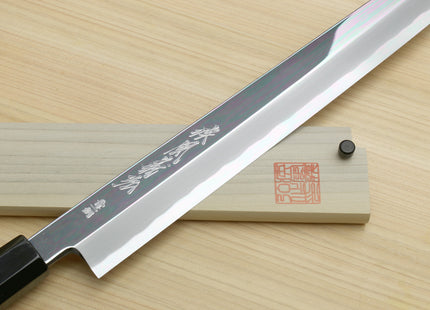 Yoshihiro Aonamiuchi Blue Steel #1 Mirror Polished Yanagi Kiritsuke Sushi Sashimi Japanese Knife Ebony Handle