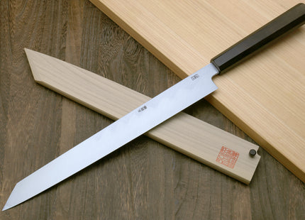 Yoshihiro Aonamiuchi Blue Steel #1 Mirror Polished Yanagi Kiritsuke Sushi Sashimi Japanese Knife Ebony Handle