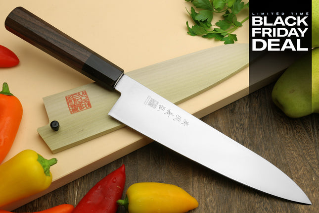 (BF Sale) Yoshihiro AUS10 Ice Hardened Stainless Steel Gyuto Japanese Chef Knife, Rosewood Handle (Blade Length 9.5" (240mm))