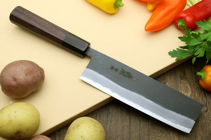 Yoshihiro Black Finish Blue Steel #2 Kurouchi Nakiri Japanese Vegetable Chef Knife 6.5" (165mm) Octagonal Shitan Handle