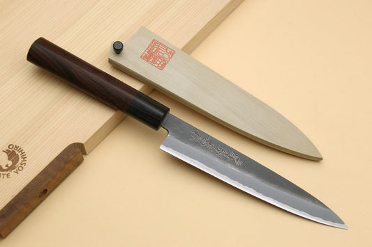 Yoshihiro Black Finish Blue Steel #2 Kurouchi Petty Shitan Handle with Magnolia Saya Cover