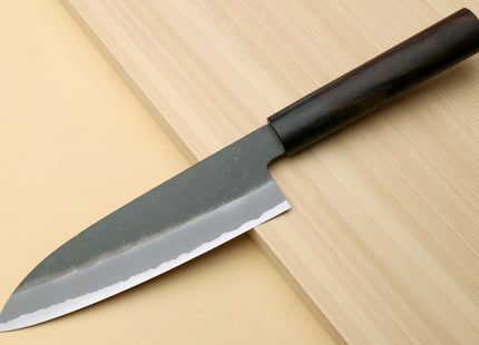 Yoshihiro Black Finish Blue Steel #2 Kurouchi Santoku Multipurpose Japanese Chef Knife (D-Shape Shitan Handle)