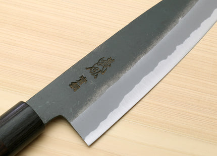 Yoshihiro Black Finish Blue Steel #2 Kurouchi Santoku Multipurpose Japanese Chef Knife (D-Shape Shitan Handle)