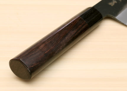 Yoshihiro Black Finish Blue Steel #2 Kurouchi Santoku Multipurpose Japanese Chef Knife (D-Shape Shitan Handle)