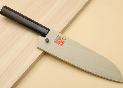 Yoshihiro Black Finish Blue Steel #2 Kurouchi Santoku Multipurpose Japanese Chef Knife (D-Shape Shitan Handle)