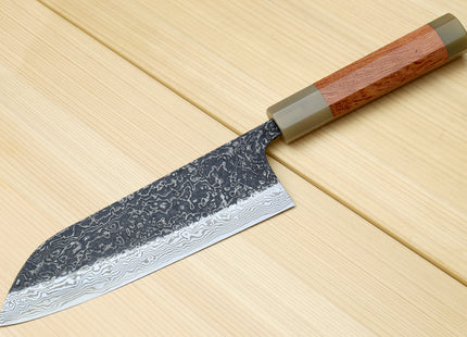 Yoshihiro Black-Forged High Performance SLD Damascus Steel Masashi Santoku Multipurpose Chef Knife Ironwood Handle