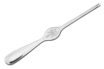 Stainless crab & lobster spoon, 7.75 in, oval bowl with engraved seafood design