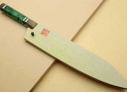 Yoshihiro Damascus SG2 (R2) Semi-Stainless Gyuto Chef Knife, Triple Ring Stabilized Maple Burl Handle