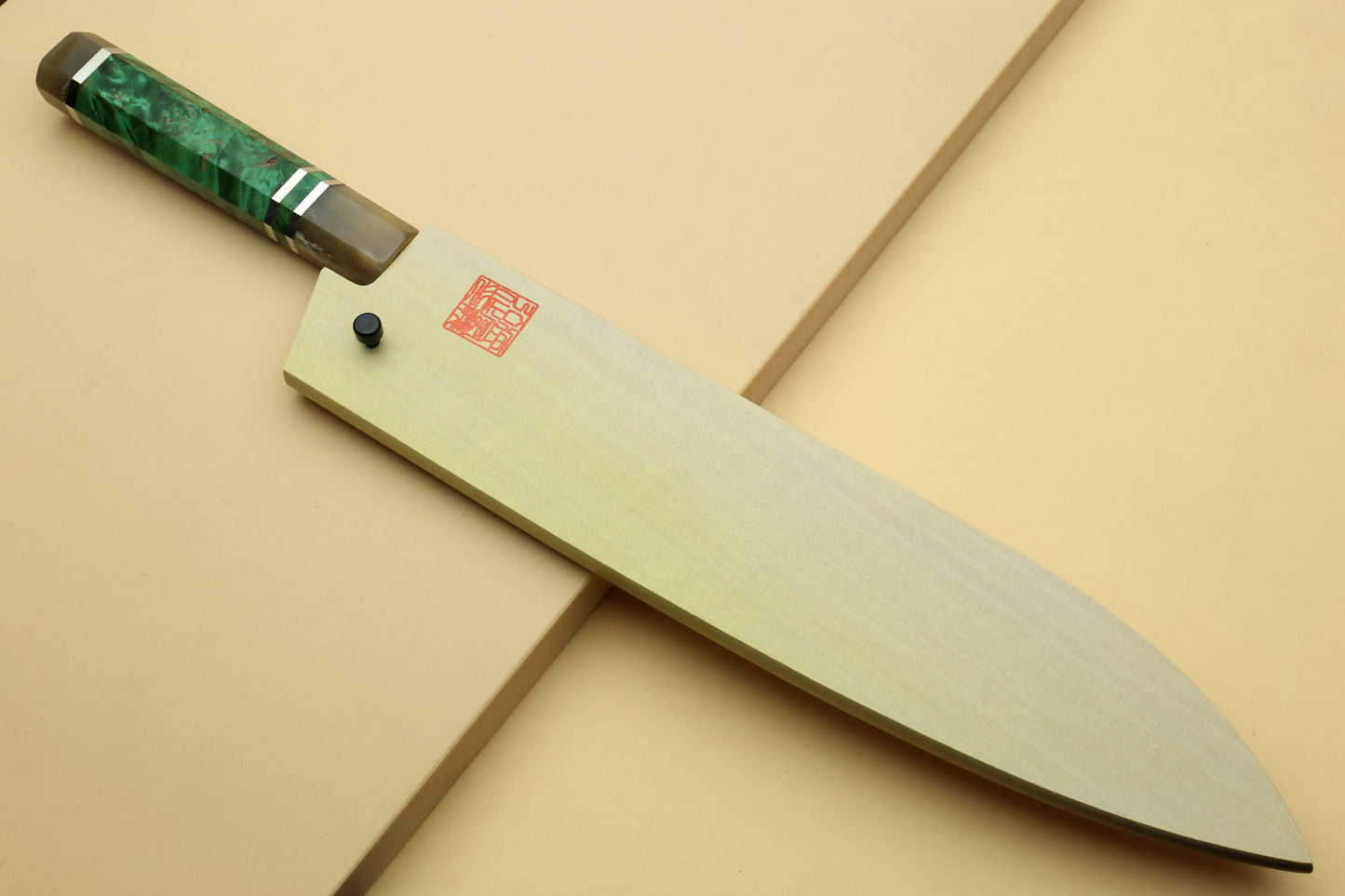 Yoshihiro Damascus SG2 (R2) Semi-Stainless Gyuto Chef Knife, Triple Ring Stabilized Maple Burl Handle