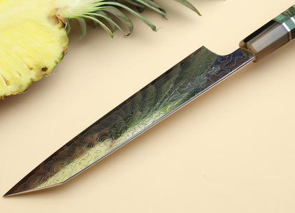 Yoshihiro Damascus SG2 (R2) Semi-Stainless Kiritsuke Chef Knife, Triple Ring Stabilized Maple Burl Handle