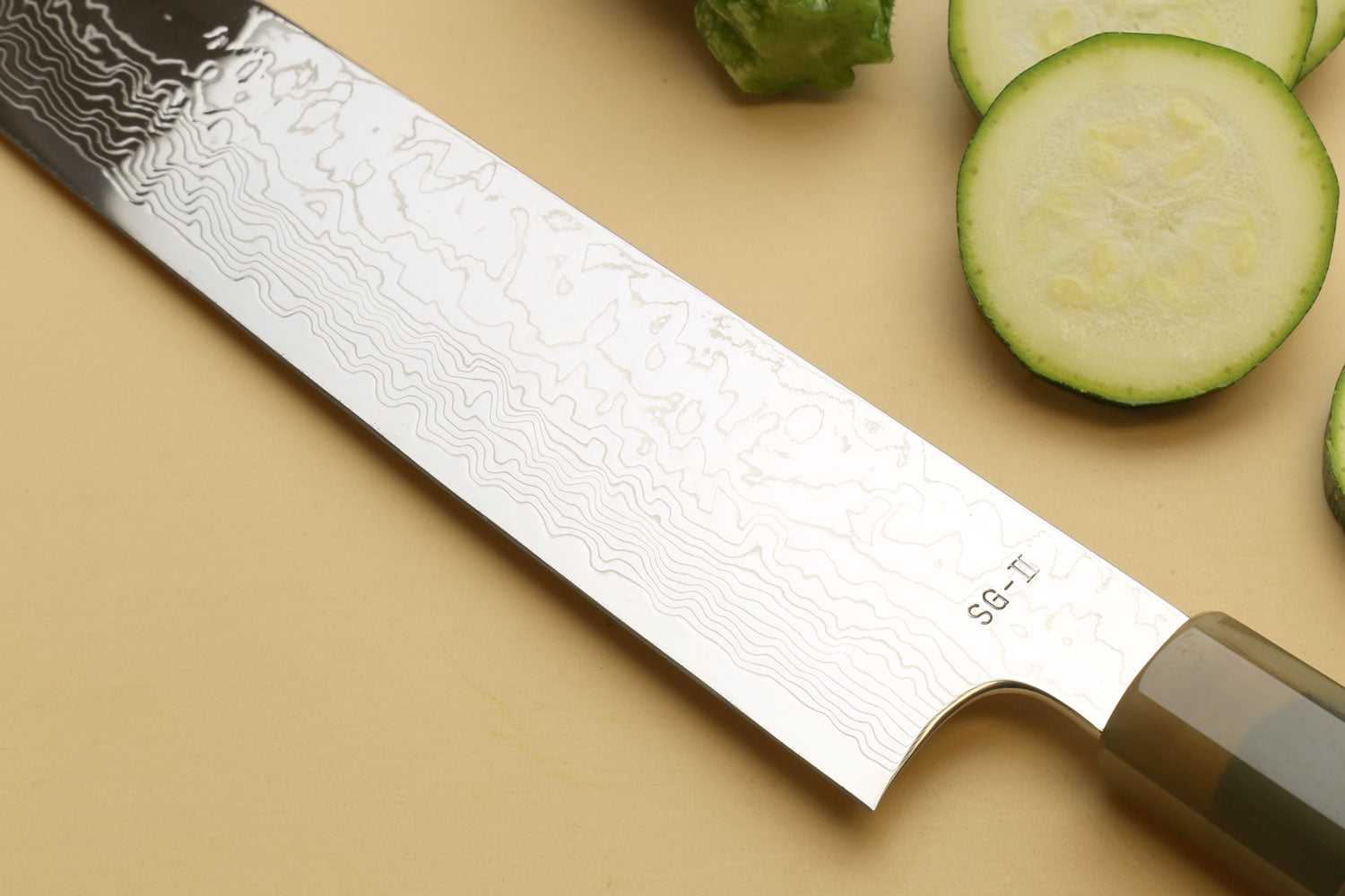 Yoshihiro Damascus SG2 (R2) Semi-Stainless Utility-Kiritsuke Chef Knife, Triple Ring Stabilized Maple Burl Handle