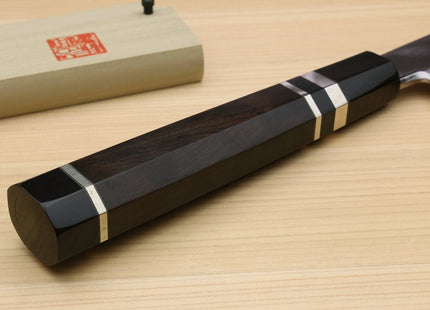 Yoshihiro Ginsan Mirror Polished Stain Resistant Steel Maguro Bocho Tuna Knife with Triple Silver Ring Ebony Handle (Yanagi Style) *Blade Length 17.7"