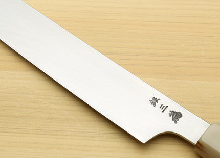 Yoshihiro Gintsuru Ginsan Stainless Steel Yanagi Kiritsuke Sushi Sashimi Japanese Knife with Stabilized Maple Burl Handle and Magnolia Saya Cover