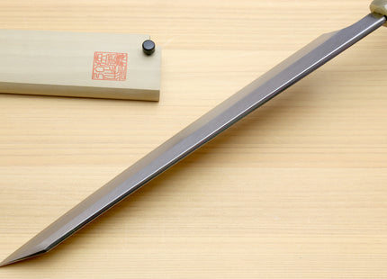 Yoshihiro Gintsuru Ginsan Stainless Steel Yanagi Kiritsuke Sushi Sashimi Japanese Knife with Stabilized Maple Burl Handle and Magnolia Saya Cover