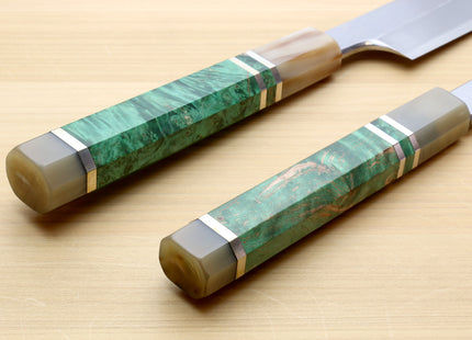 Yoshihiro Gintsuru Ginsan Stainless Steel Yanagi Kiritsuke Sushi Sashimi Japanese Knife with Stabilized Maple Burl Handle and Magnolia Saya Cover