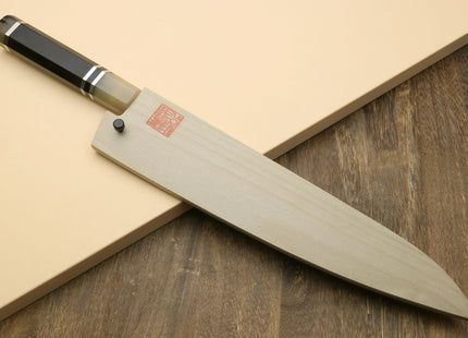 Yoshihiro HAP40 High Speed Stainless Steel Damascus Gyuto Chefs Knife, Octagonal Ebony Wood Handle with Triple Ring