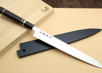 Yoshihiro HAP40 High Speed Stainless Steel Sujihiki-Kiritsuke Slicer Knife Triple Nickel Silver Ring and Ebony Handle