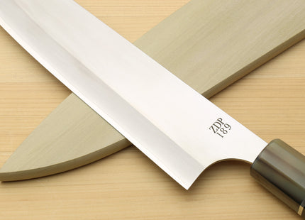 Yoshihiro Hayate ZDP-189 Super High Carbon Stainless Steel Gyuto Chefs Knife Premium Ebony Handle with Triple Ring Handle with Water Buffalo Horn Bolster