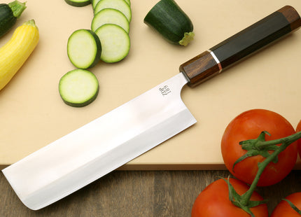 Yoshihiro Hayate ZDP-189 Super High Carbon Stainless Steel Nakiri Vegetable Chef Knife 7" (180mm) Premium Ebony wood Handle with Sterling Silver Nuri Saya Cover