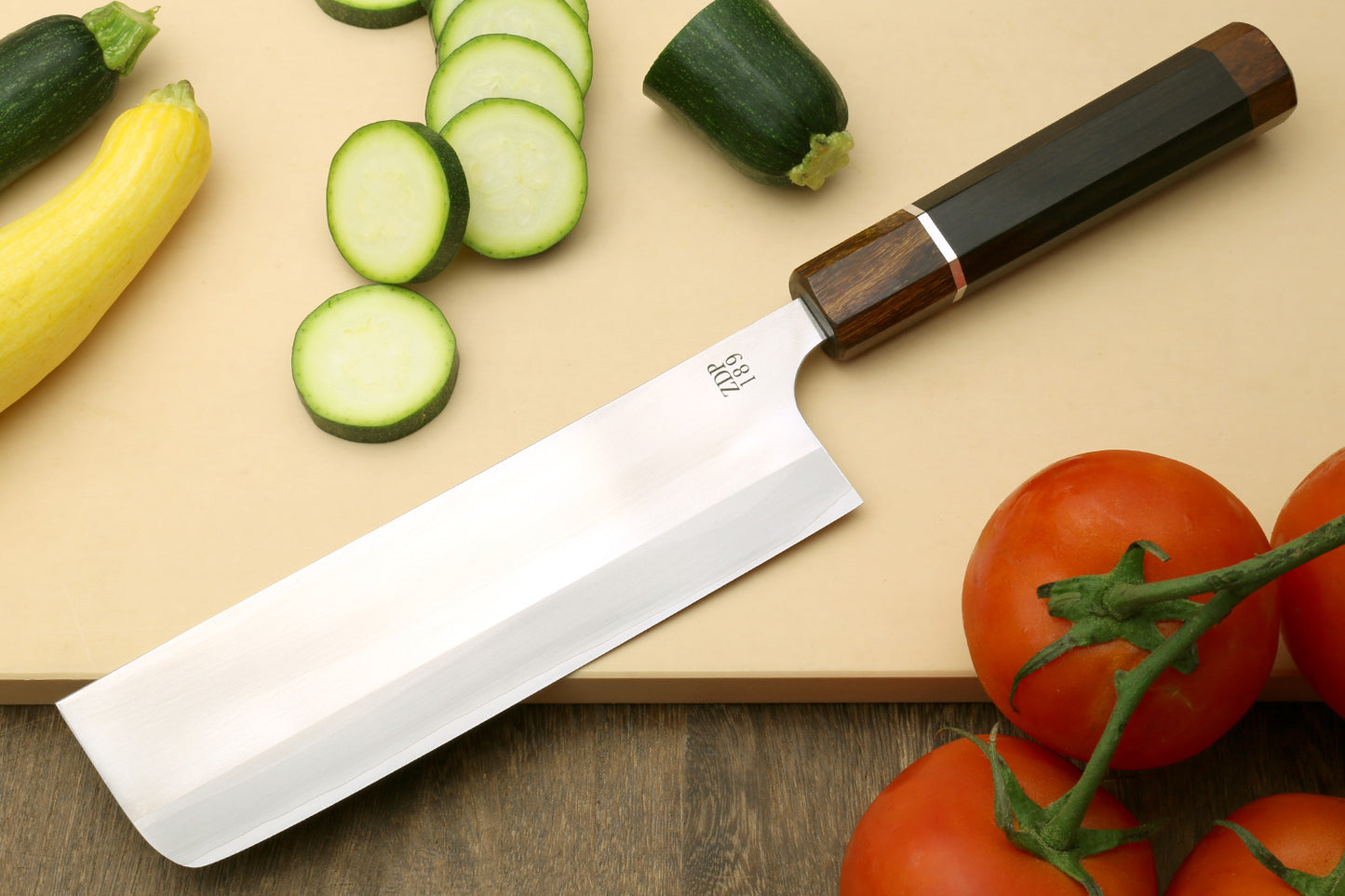 Yoshihiro Hayate ZDP-189 Super High Carbon Stainless Steel Nakiri Vegetable Chef Knife 7" (180mm) Premium Ebony wood Handle with Sterling Silver Nuri Saya Cover