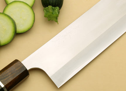Yoshihiro Hayate ZDP-189 Super High Carbon Stainless Steel Nakiri Vegetable Chef Knife 7" (180mm) Premium Ebony wood Handle with Sterling Silver Nuri Saya Cover