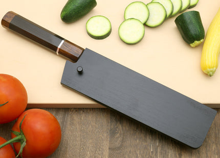 Yoshihiro Hayate ZDP-189 Super High Carbon Stainless Steel Nakiri Vegetable Chef Knife 7" (180mm) Premium Ebony wood Handle with Sterling Silver Nuri Saya Cover
