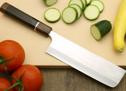 Yoshihiro Hayate ZDP-189 Super High Carbon Stainless Steel Nakiri Vegetable Chef Knife 7" (180mm) Premium Ebony wood Handle with Sterling Silver Nuri Saya Cover