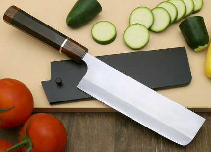 Yoshihiro Hayate ZDP-189 Super High Carbon Stainless Steel Nakiri Vegetable Chef Knife 7" (180mm) Premium Ebony wood Handle with Sterling Silver Nuri Saya Cover