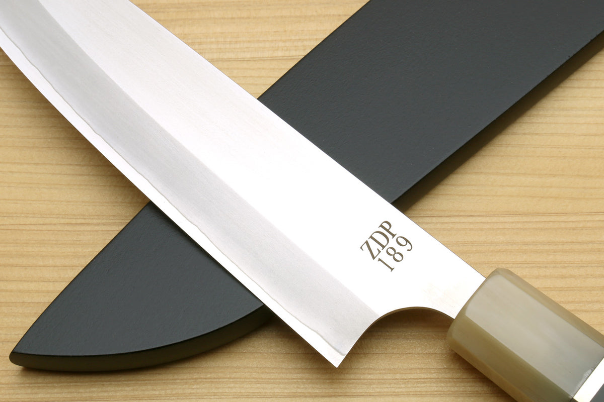 Petty utility chef knife stainless blade with ZDP-189 marking and dark handle