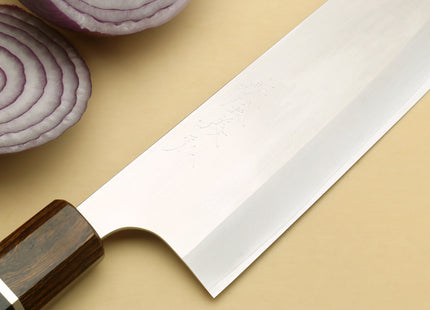 Yoshihiro Hayate ZDP-189 Super High Carbon Stainless Steel Santoku Multipurpose Knife 7" (180mm) Ebony Handle with Sterling Silver Ring Nuri Saya Cover