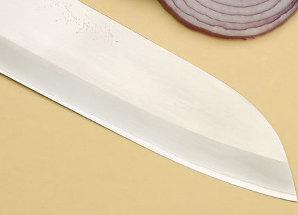 Yoshihiro Hayate ZDP-189 Super High Carbon Stainless Steel Santoku Multipurpose Knife 7" (180mm) Ebony Handle with Sterling Silver Ring Nuri Saya Cover