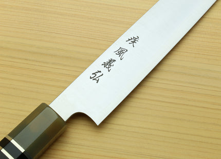 Yoshihiro Hayate ZDP-189 Super High Carbon Stainless Steel Sujihiki Kiritsuke Knife Octagonal Triple Ring Ebony Handle with Water Buffalo Horn Bolster