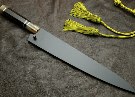 Yoshihiro Hayate ZDP 189 Super High Carbon Stainless Steel Suminagashi Damascus Sujihiki Slicer Knife Triple Ring Ebony Handle