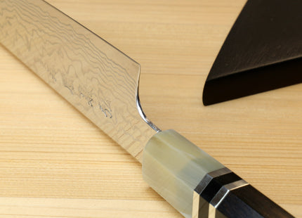 Yoshihiro Hayate ZDP-189 Super High Carbon Stainless Steel Suminagashi Petty Kiritsuke Knife Octagonal Ebony wood Handle with Triple ring