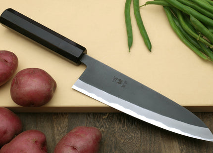 Yoshihiro High Carbon Blue Steel #2 Kurouchi Gyuto Japanese Multipurpose Knife with Ebony Wood Handle