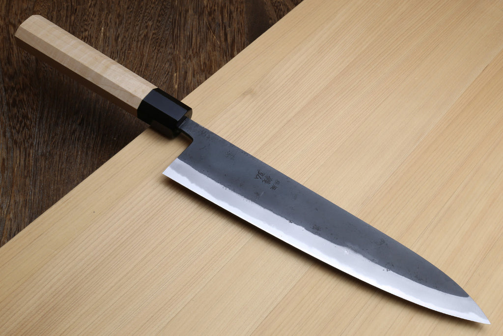 Yoshihiro High Carbon Blue Steel #2 Kurouchi Gyuto Japanese Multipurpose Knife with Kaede Handle