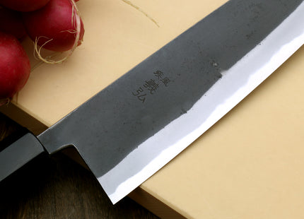 Yoshihiro High Carbon Blue Steel #2 Kurouchi Santoku Japanese Multipurpose Knife with Ebony Wood Handle
