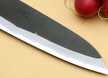 Yoshihiro High Carbon Blue Steel #2 Kurouchi Santoku Japanese Multipurpose Knife with Ebony Wood Handle