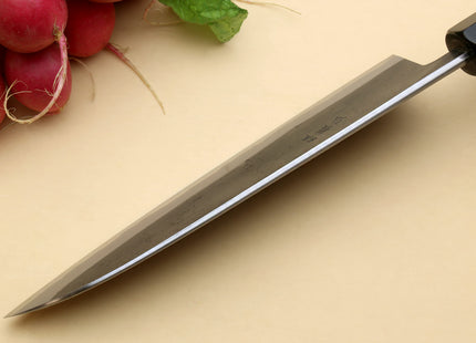Yoshihiro High Carbon Blue Steel #2 Kurouchi Santoku Japanese Multipurpose Knife with Ebony Wood Handle