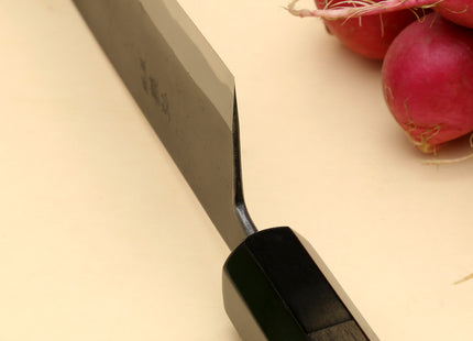 Yoshihiro High Carbon Blue Steel #2 Kurouchi Santoku Japanese Multipurpose Knife with Ebony Wood Handle