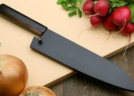 Yoshihiro High Carbon Blue Steel #2 Kurouchi Santoku Japanese Multipurpose Knife with Ebony Wood Handle