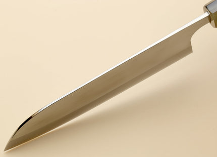 Yoshihiro High Speed Steel HAP40 Santoku Multipurpose Chefs Knife with Stabilized Maple Burl Handle and Nuri Saya Cover