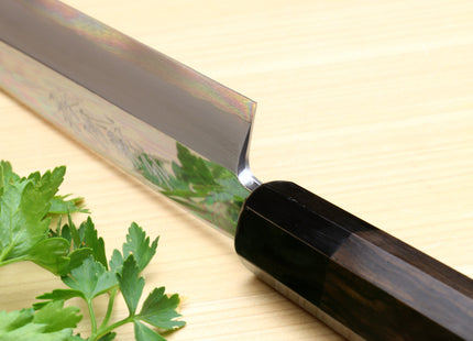 Yoshihiro Hongasumi Ginsanko Mirror Polished High Carbon Stain Resistant Steel Yanagi Sashimi Knife Ebony Handle