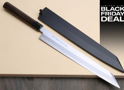 (BF Sale) Yoshihiro Hongasumi White Steel Yanagi-Kiritsuke Sushi Sashimi Japanese Knife, Rosewood Handle (Blade Length 10.5" (270mm))