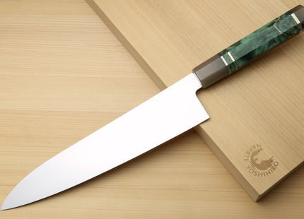 Yoshihiro Inox Honyaki Stain Resistant Steel Wa Gyuto Chef Knife with Stabilized Maple Burl Handle and Magnolia Saya Cover