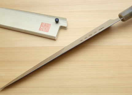 Yoshihiro Inox Honyaki Stain Resistant Steel Wa Sujihiki Slicer Knife with Stabilized Maple Burl Handle and Magnolia Saya